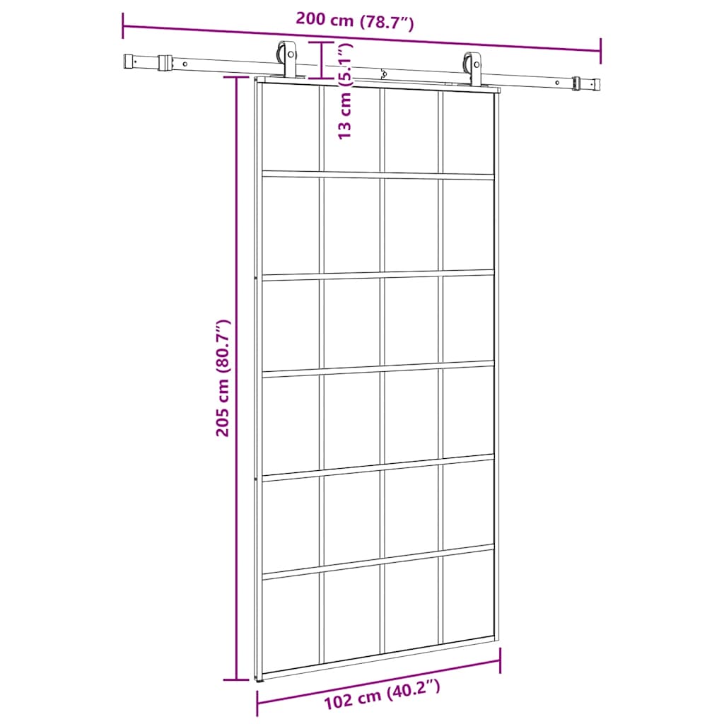 Klizna vrata s priborom crna 102 x 205 cm od ESG stakla