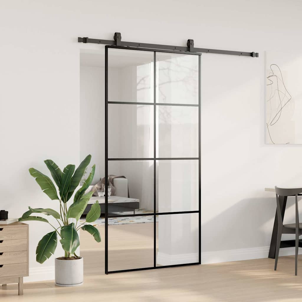 Klizna vrata s okovima crna 102,5x205 cm ESG staklo