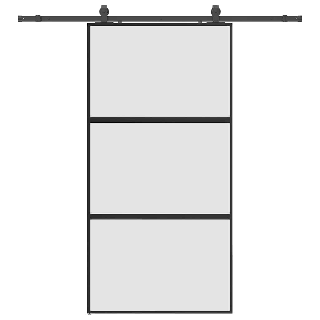 Klizna vrata s priborom crna 102,5 x 205 cm kaljeno staklo