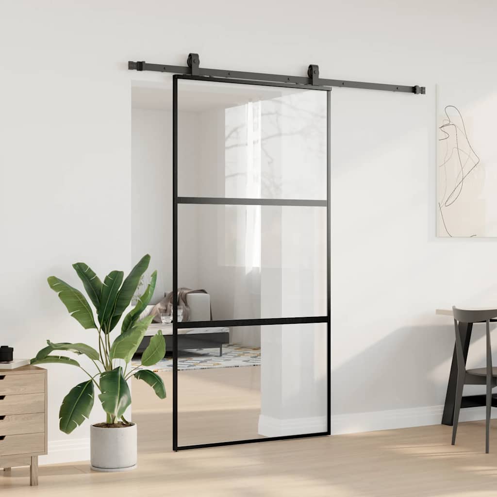 Klizna vrata s priborom crna 102,5 x 205 cm kaljeno staklo
