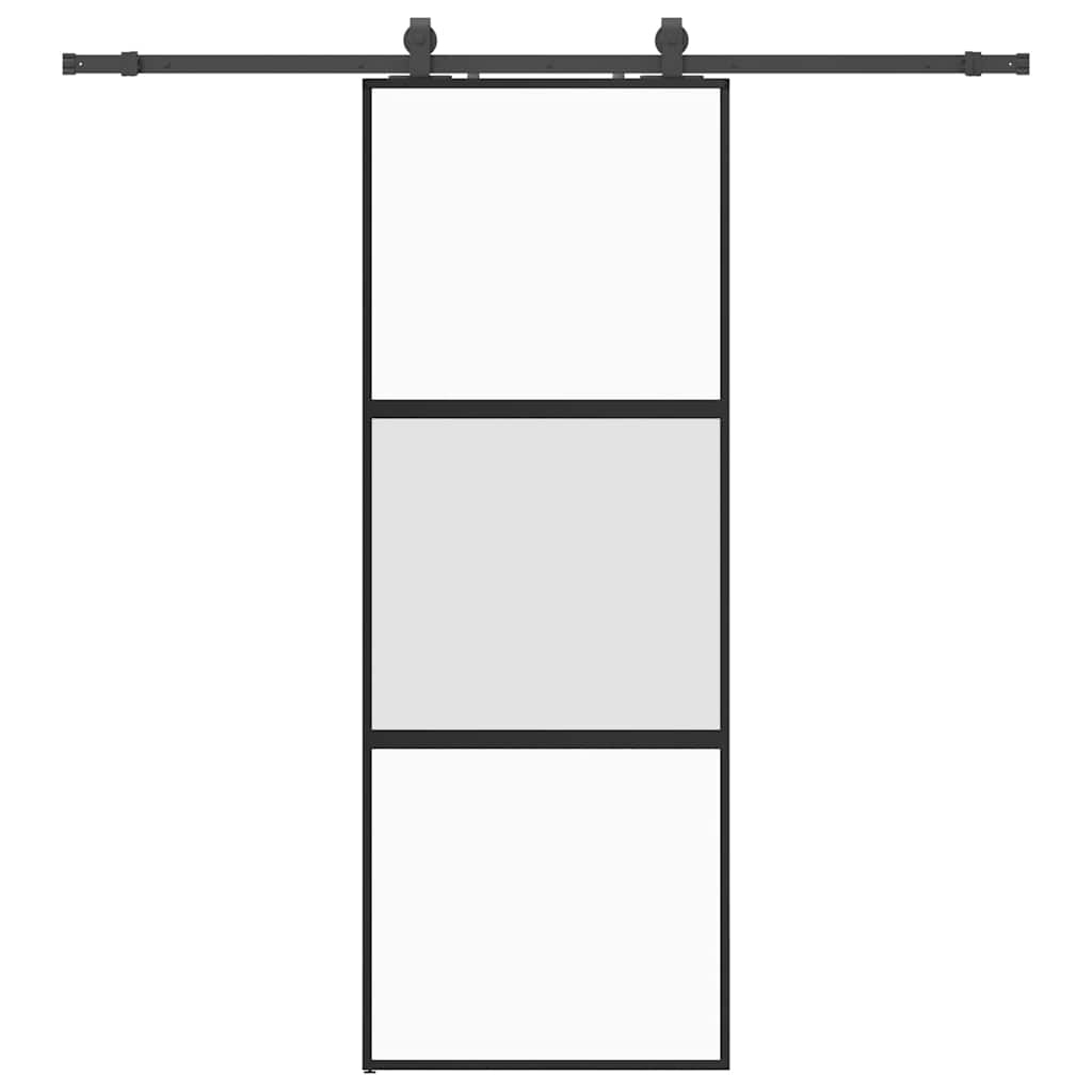 Klizna vrata s priborom crna 76 x 205 cm kaljeno staklo