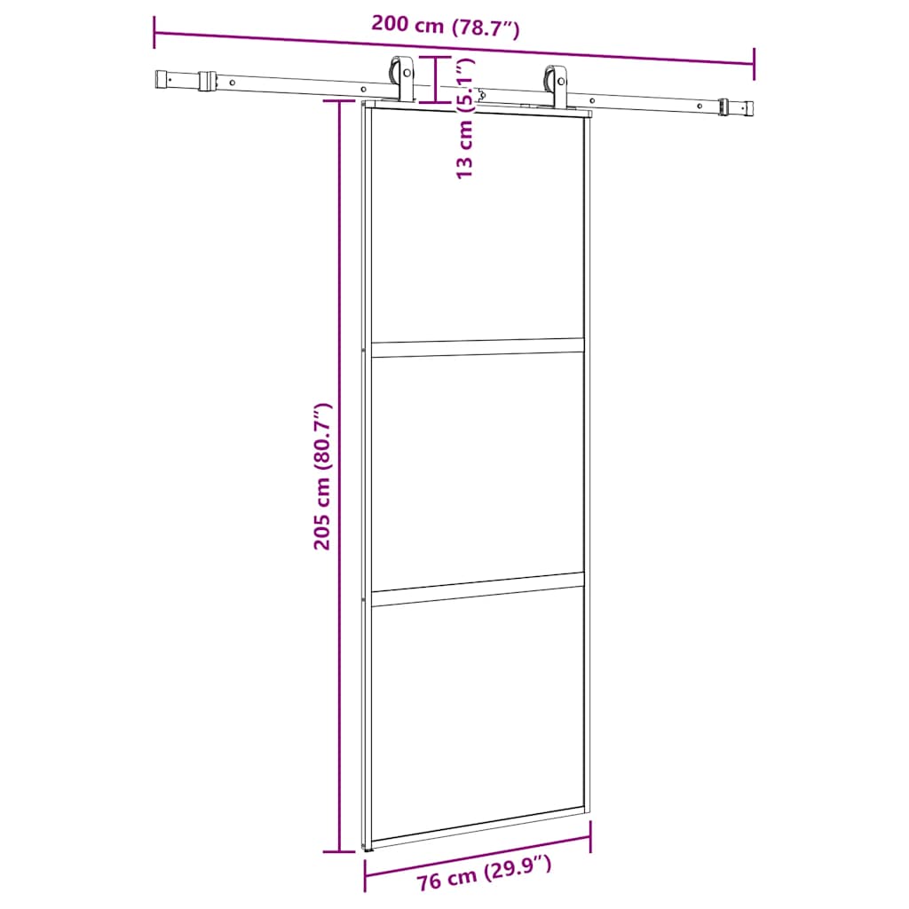 Klizna vrata s priborom crna 76 x 205 cm kaljeno staklo