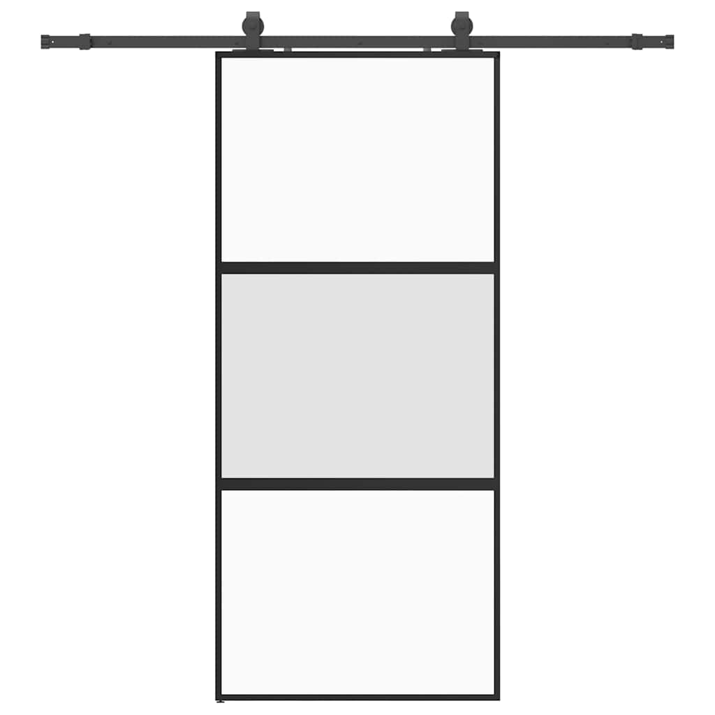 Klizna vrata s priborom crna 90 x 205 cm kaljeno staklo