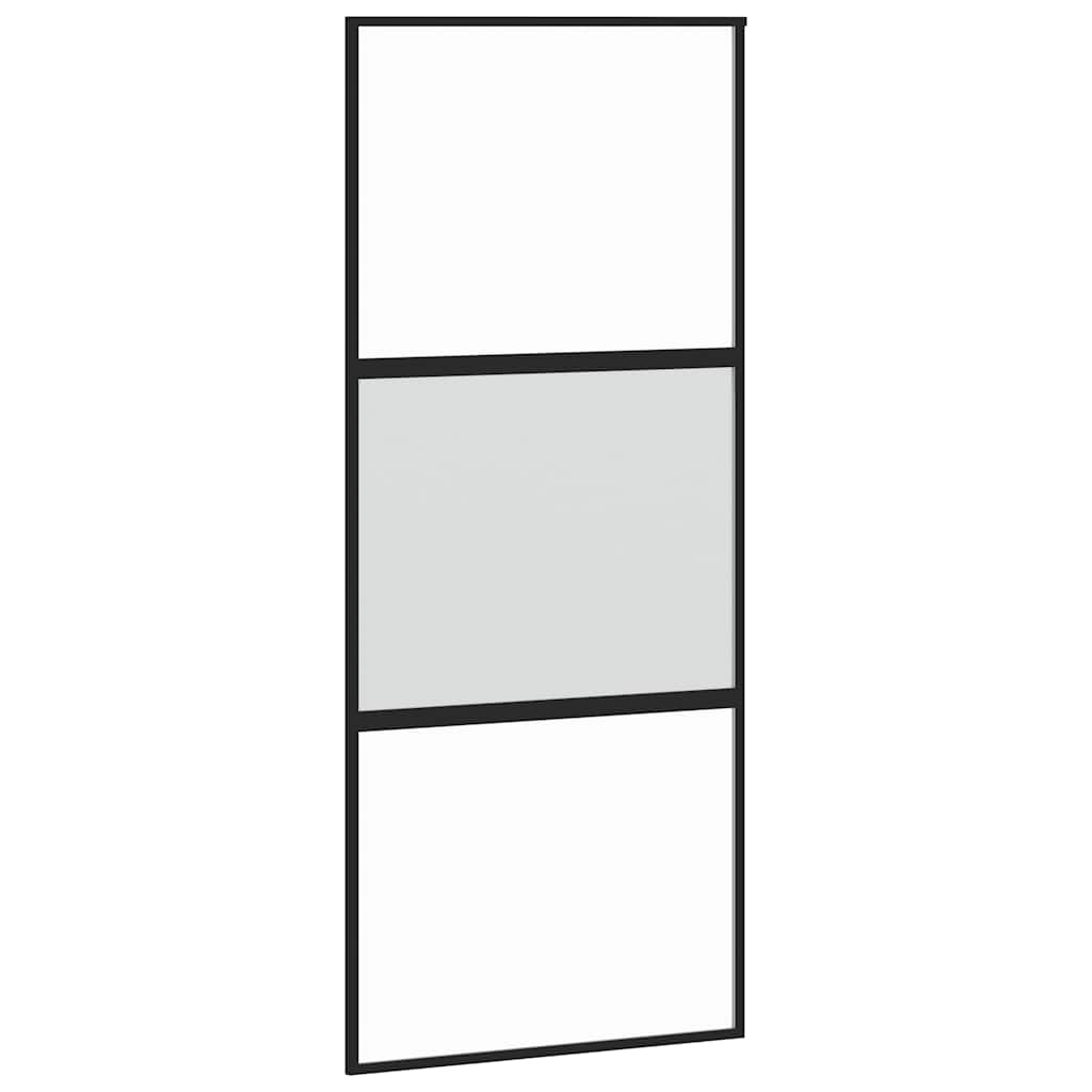 Klizna vrata s priborom crna 90 x 205 cm kaljeno staklo