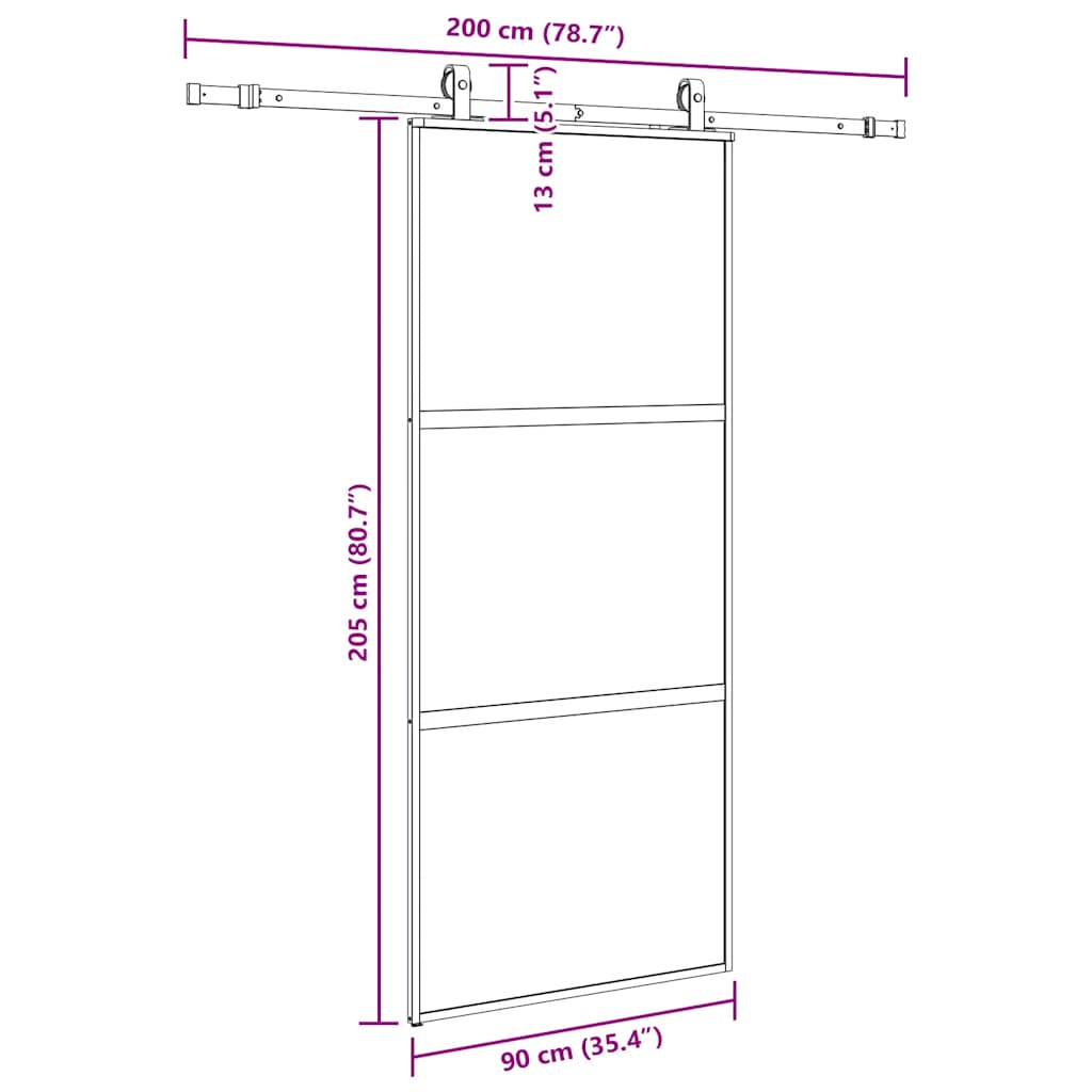 Klizna vrata s priborom crna 90 x 205 cm kaljeno staklo