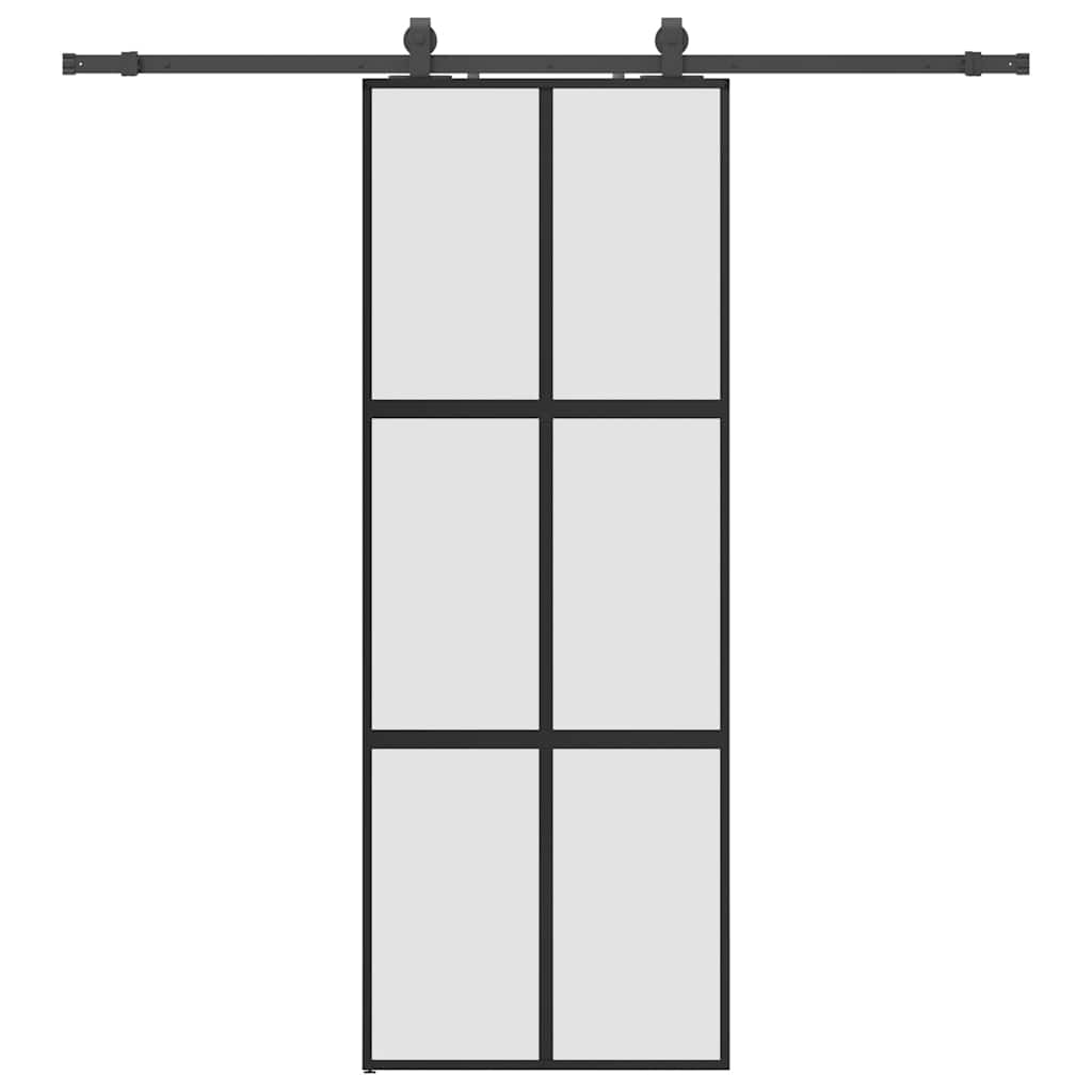Klizna vrata s priborom crna 76 x 205 cm kaljeno staklo