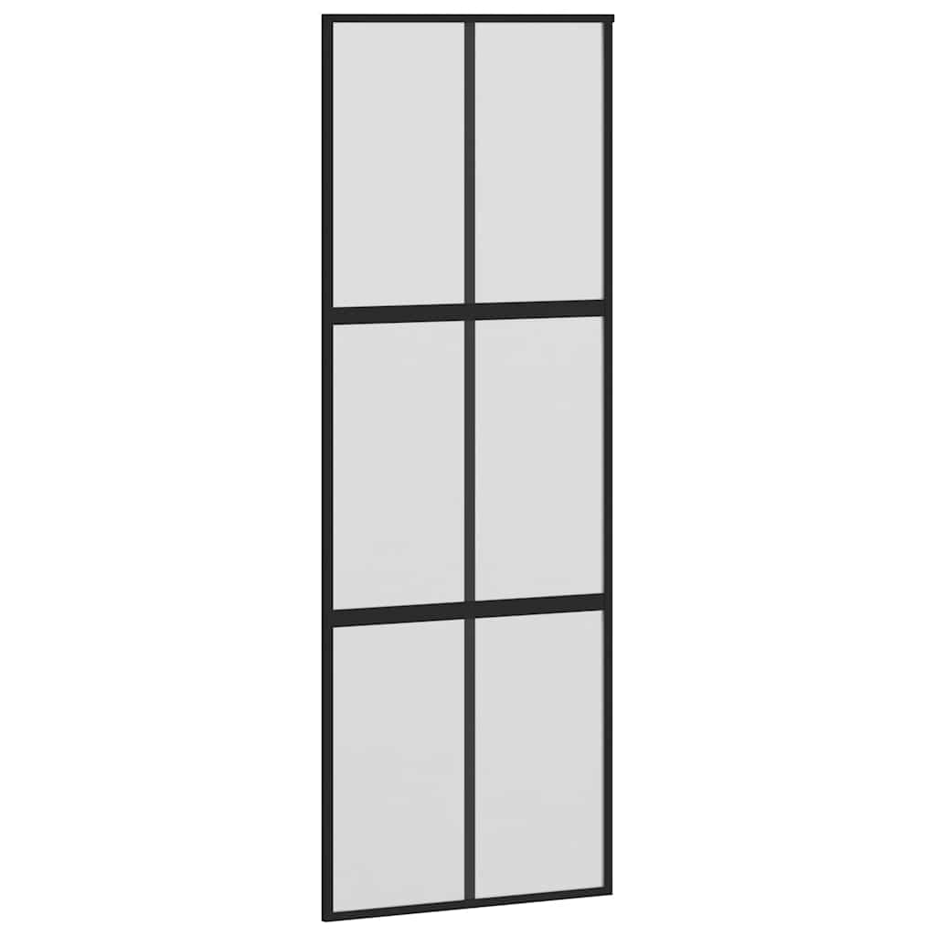 Klizna vrata s priborom crna 76 x 205 cm kaljeno staklo