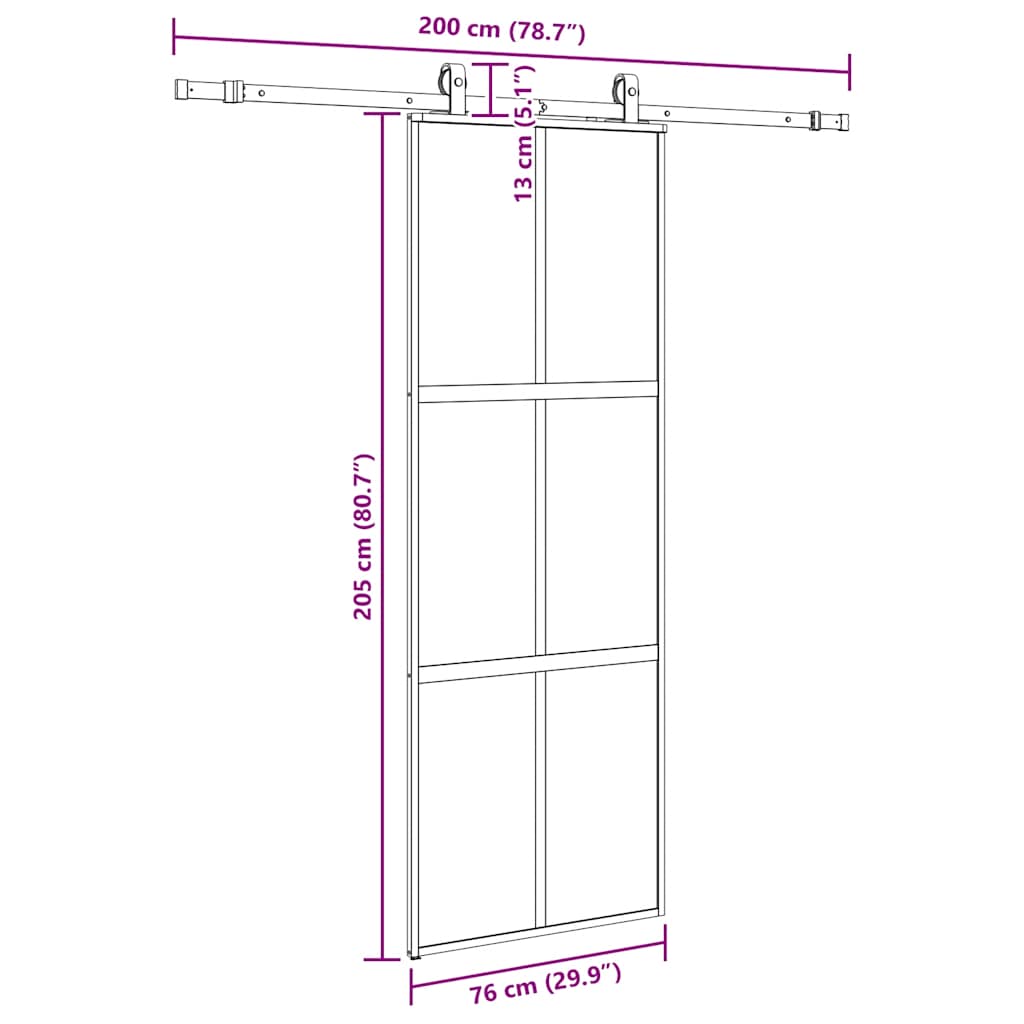 Klizna vrata s priborom crna 76 x 205 cm kaljeno staklo