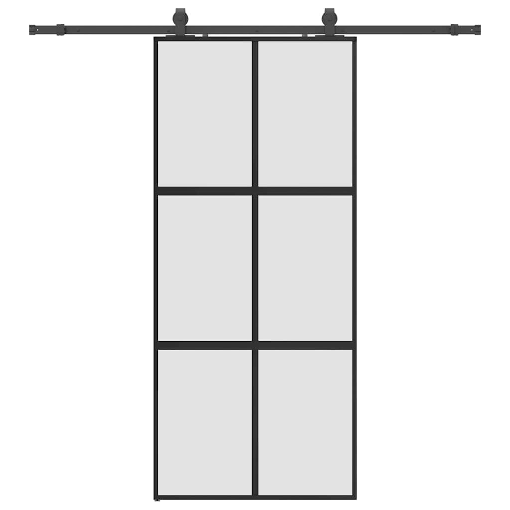 Klizna vrata s priborom crna 90 x 205 cm kaljeno staklo