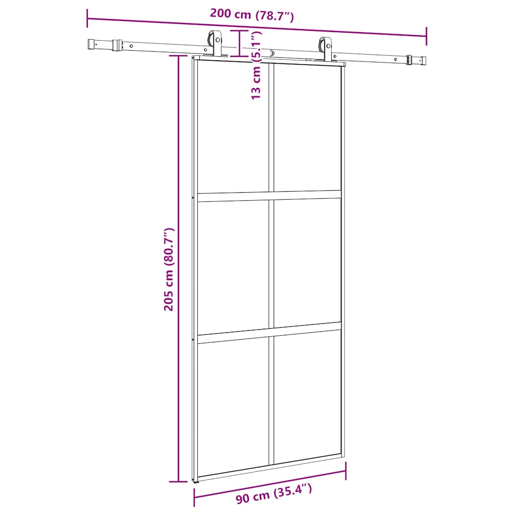 Klizna vrata s priborom crna 90 x 205 cm kaljeno staklo