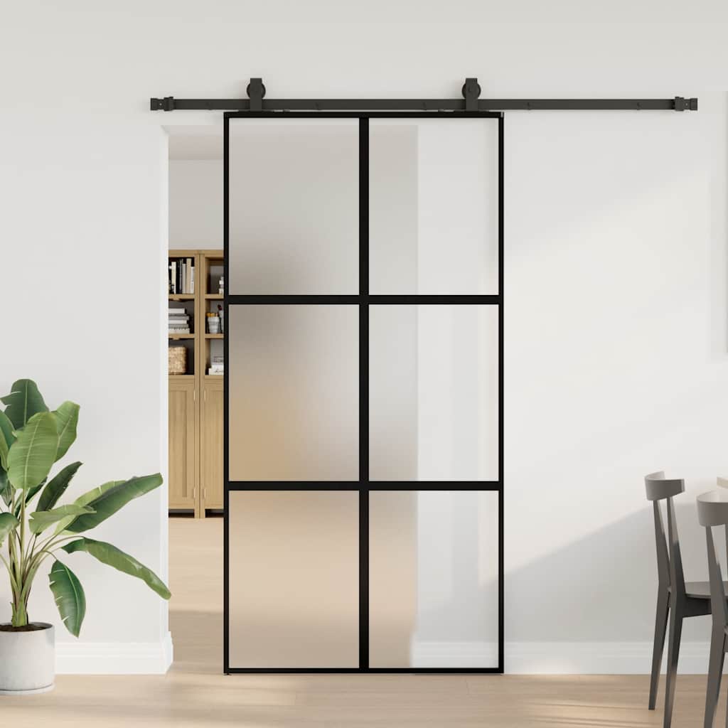 Klizna vrata s priborom crna 102,5 x 205 cm kaljeno staklo