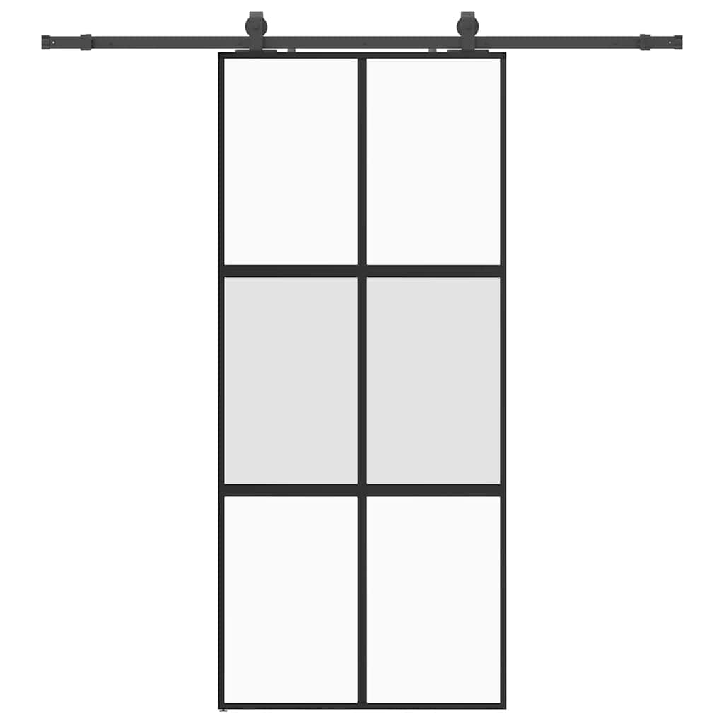 Klizna vrata s priborom crna 90 x 205 cm kaljeno staklo