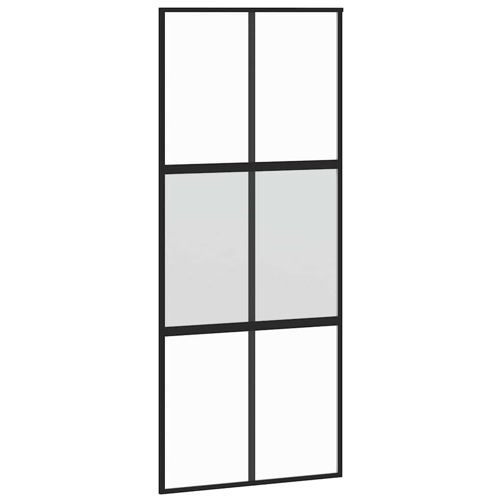 Klizna vrata s priborom crna 90 x 205 cm kaljeno staklo