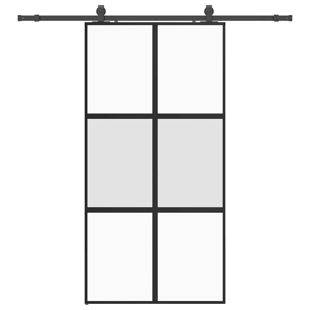 Klizna vrata s priborom crna 102,5 x 205 cm kaljeno staklo