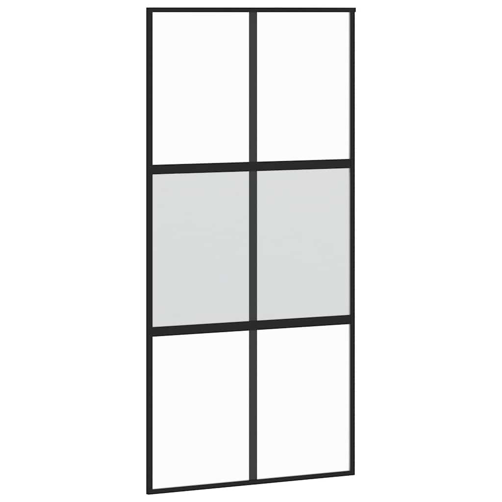 Klizna vrata s priborom crna 102,5 x 205 cm kaljeno staklo