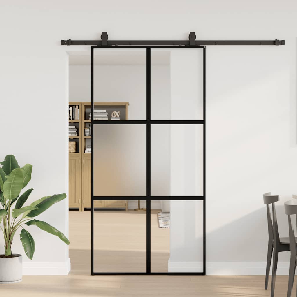 Klizna vrata s priborom crna 102,5 x 205 cm kaljeno staklo