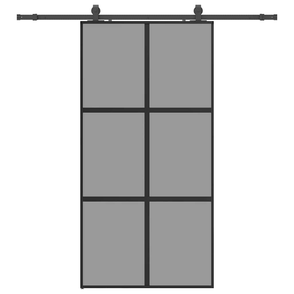 Klizna vrata s priborom crna 102,5 x 205 cm kaljeno staklo