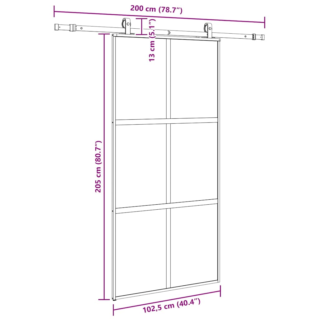 Klizna vrata s priborom crna 102,5 x 205 cm kaljeno staklo