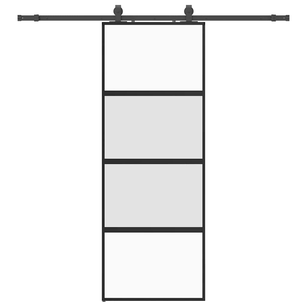 Klizna vrata s priborom crna 76 x 205 cm kaljeno staklo