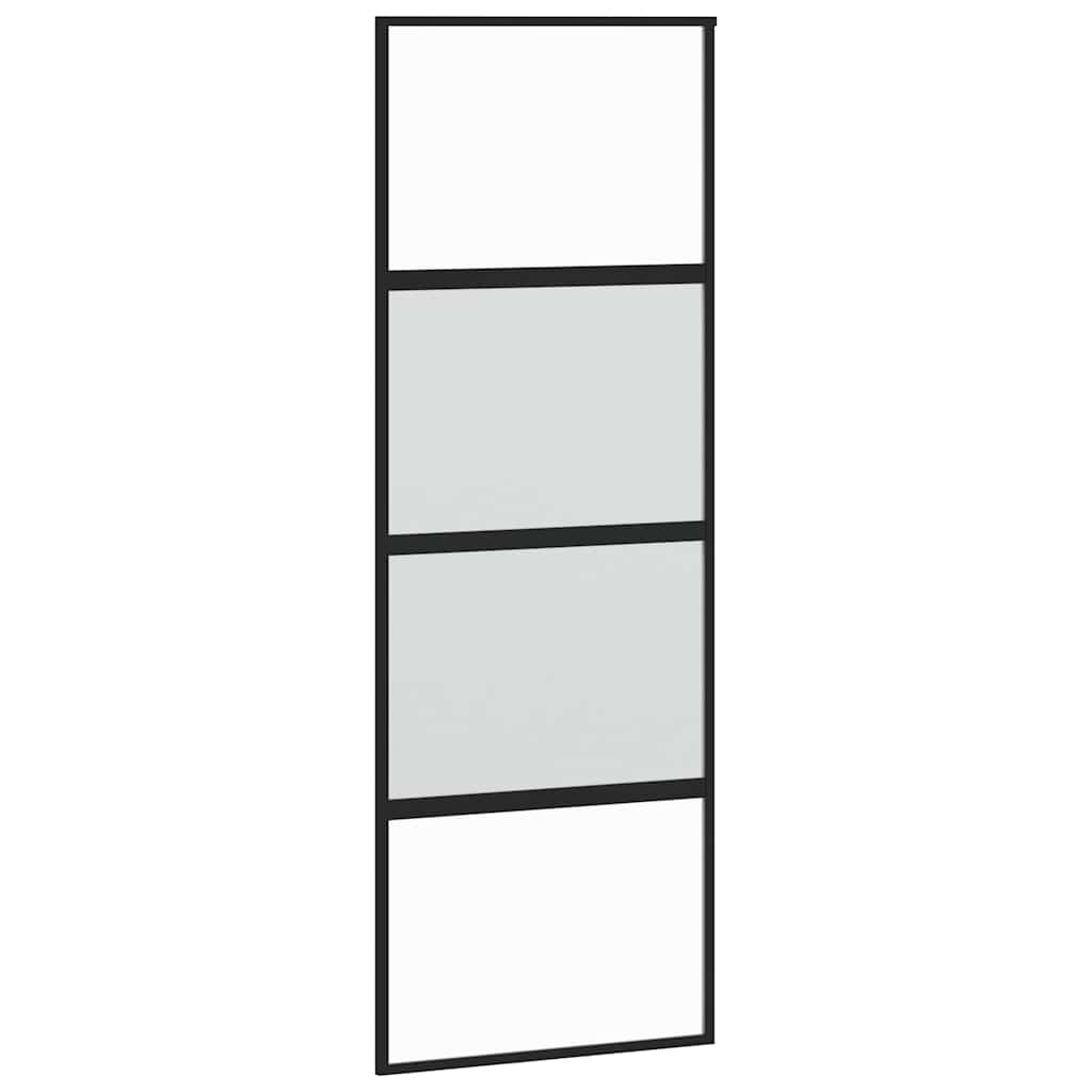 Klizna vrata s priborom crna 76 x 205 cm kaljeno staklo