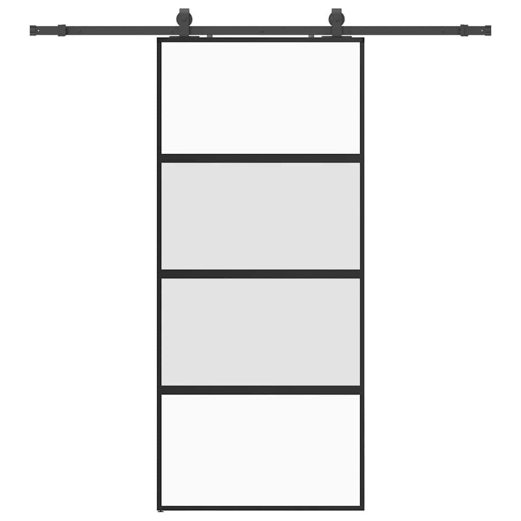 Klizna vrata s priborom crna 90 x 205 cm kaljeno staklo