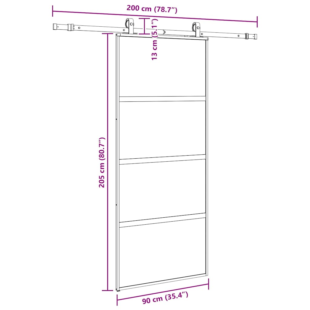 Klizna vrata s priborom crna 90 x 205 cm kaljeno staklo