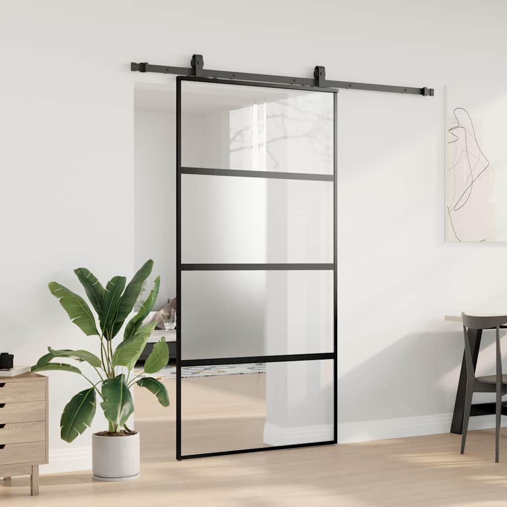 Klizna vrata s priborom crna 102,5 x 205 cm kaljeno staklo