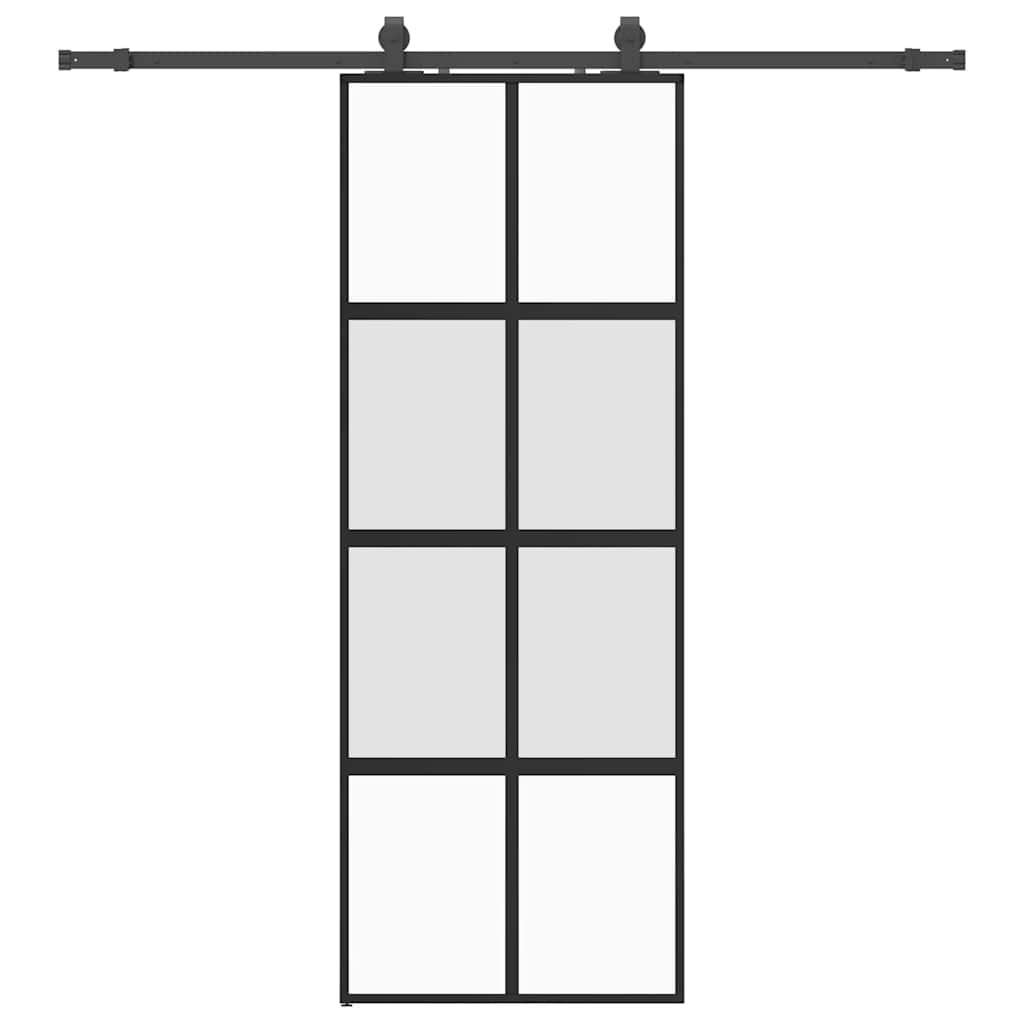Klizna vrata s priborom crna 76 x 205 cm kaljeno staklo