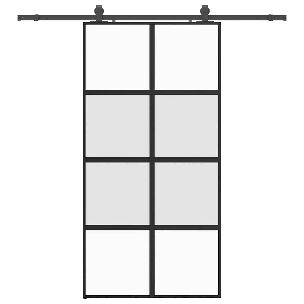 Klizna vrata s priborom crna 102,5 x 205 cm kaljeno staklo