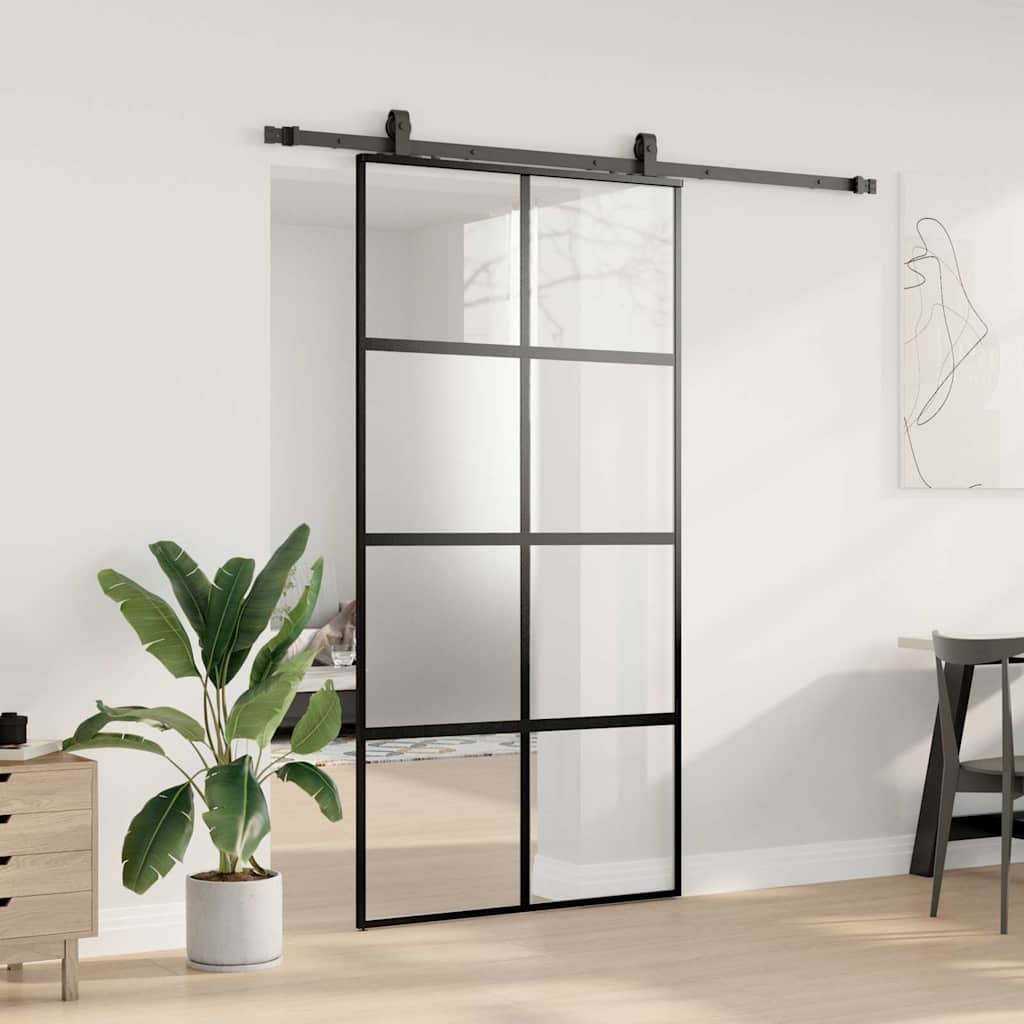 Klizna vrata s priborom crna 102,5 x 205 cm kaljeno staklo