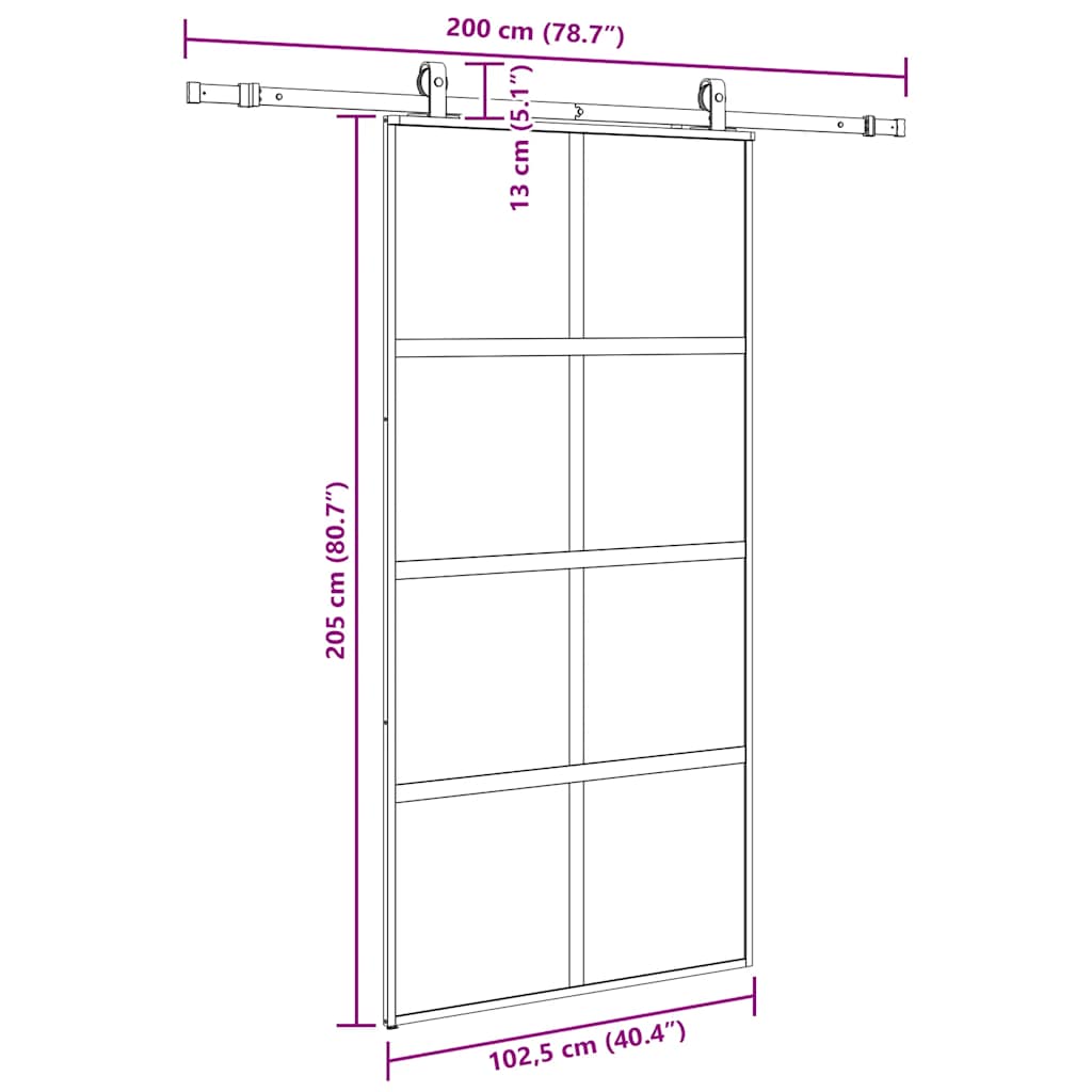 Klizna vrata s priborom crna 102,5 x 205 cm kaljeno staklo