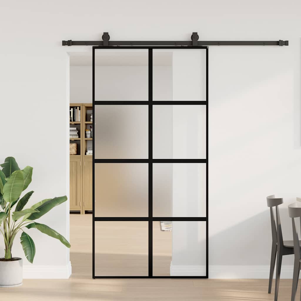 Klizna vrata s priborom crna 102,5 x 205 cm kaljeno staklo