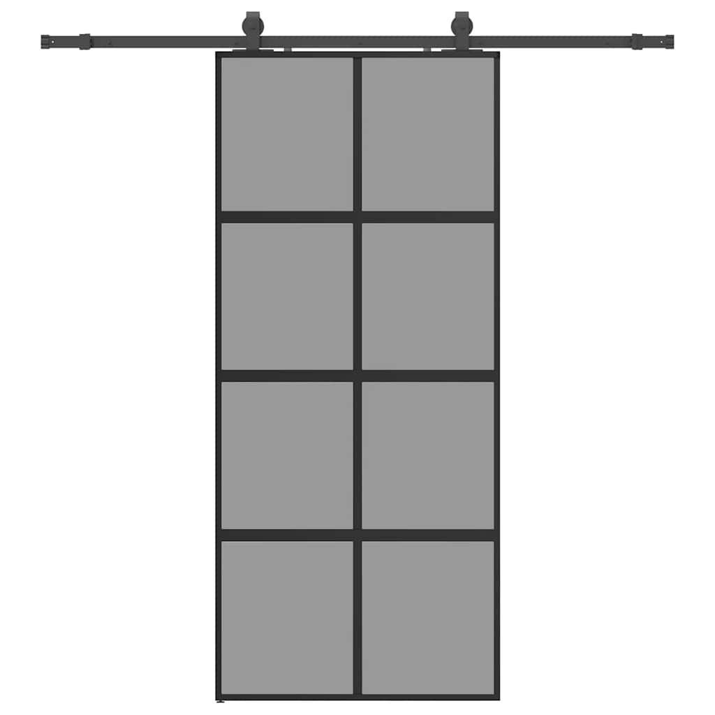 Klizna vrata s priborom crna 90 x 205 cm kaljeno staklo