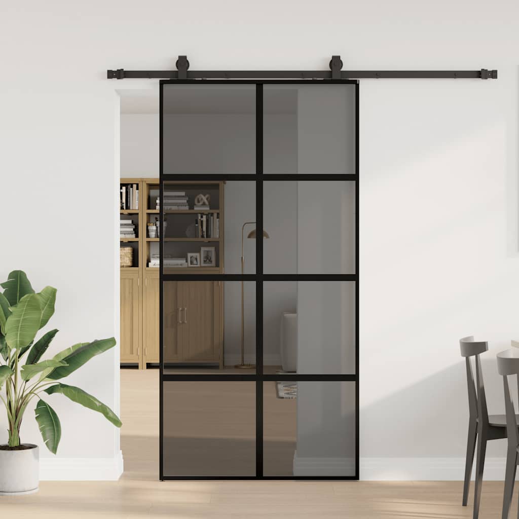 Klizna vrata s priborom crna 102,5 x 205 cm kaljeno staklo