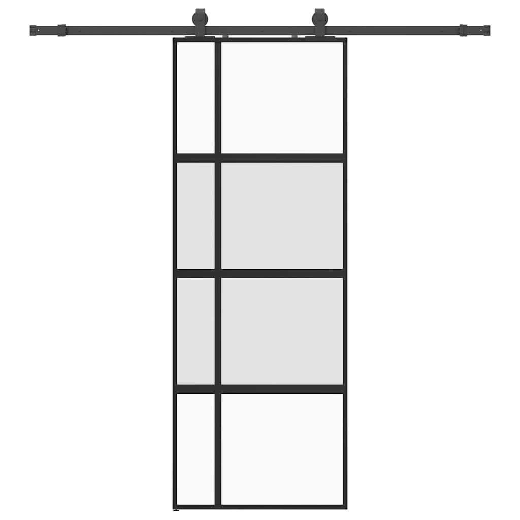 Klizna vrata s priborom crna 76 x 205 cm kaljeno staklo