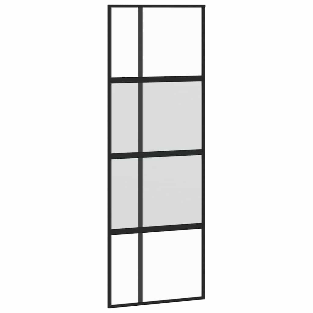 Klizna vrata s priborom crna 76 x 205 cm kaljeno staklo