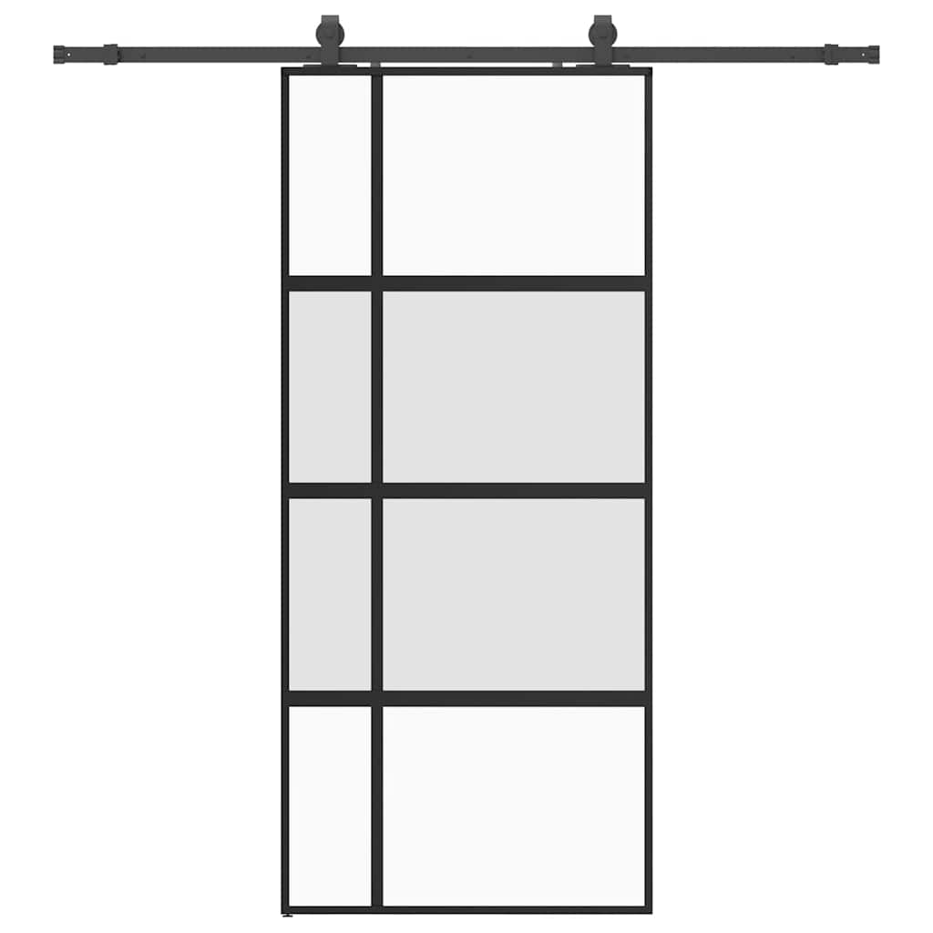 Klizna vrata s priborom crna 90 x 205 cm kaljeno staklo