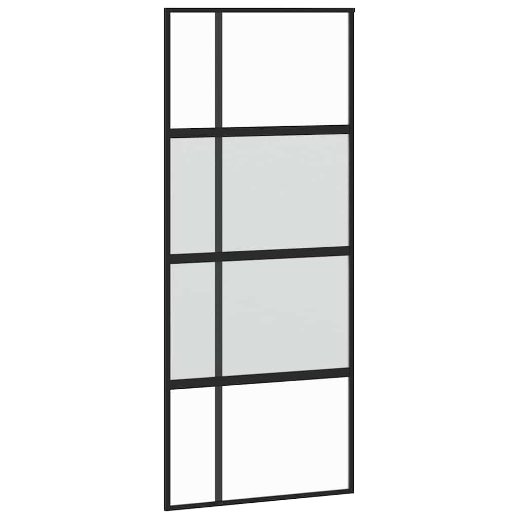 Klizna vrata s priborom crna 90 x 205 cm kaljeno staklo