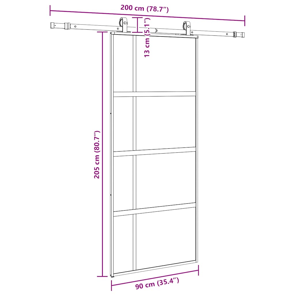 Klizna vrata s priborom crna 90 x 205 cm kaljeno staklo