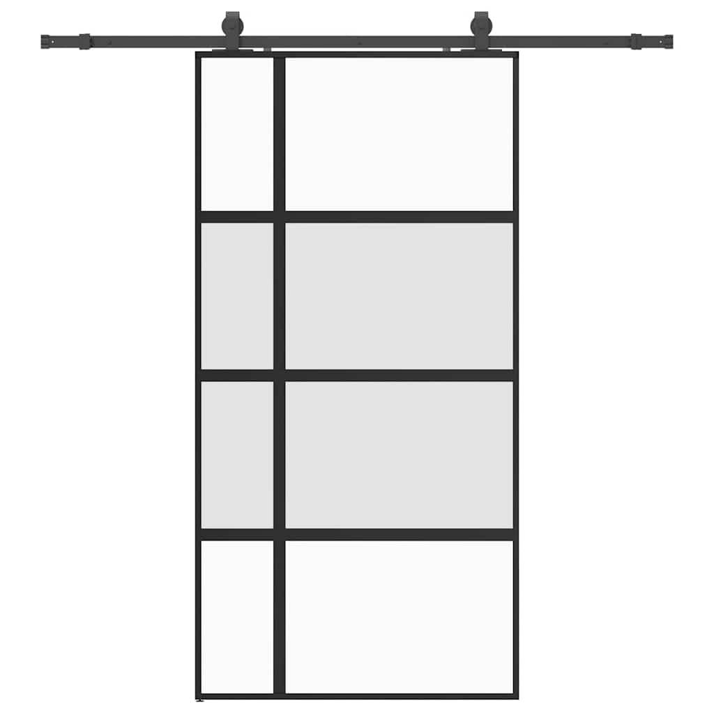 Klizna vrata s priborom crna 102,5 x 205 cm kaljeno staklo