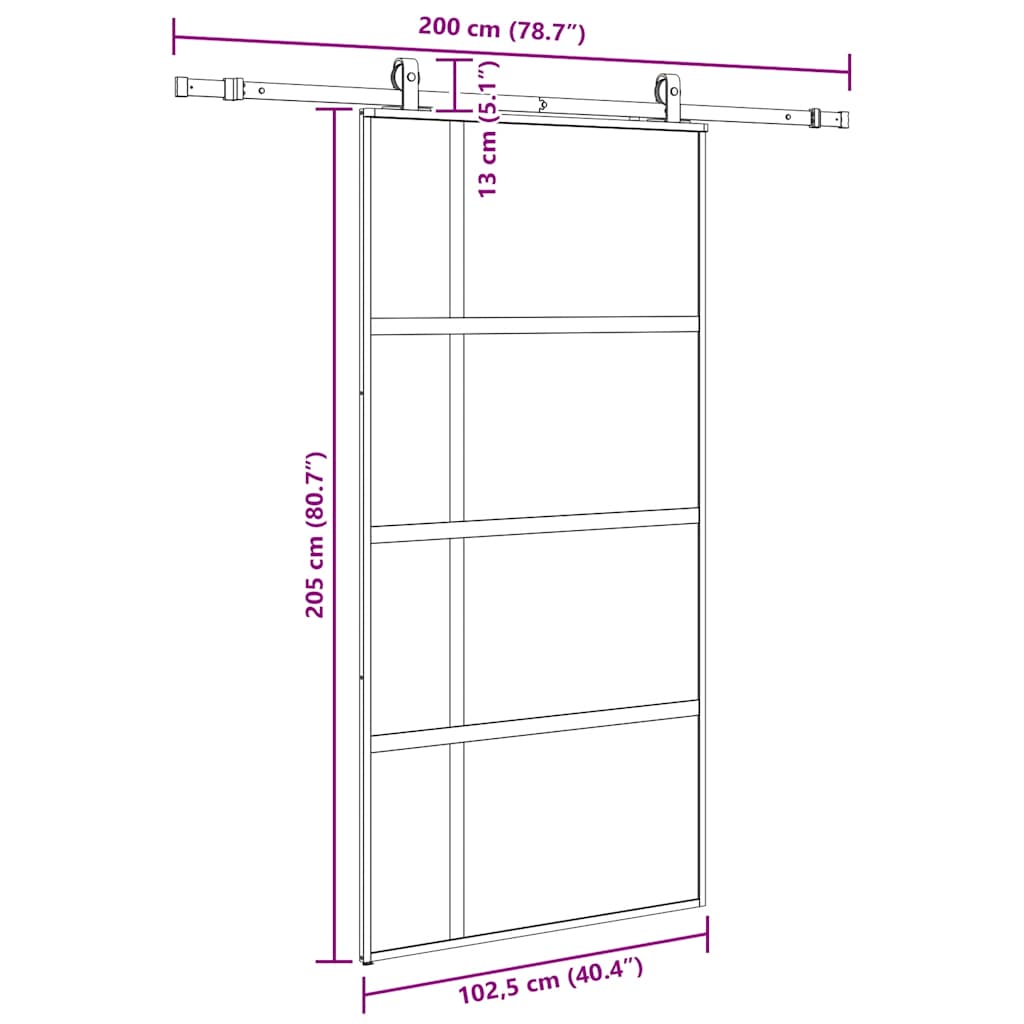 Klizna vrata s priborom crna 102,5 x 205 cm kaljeno staklo
