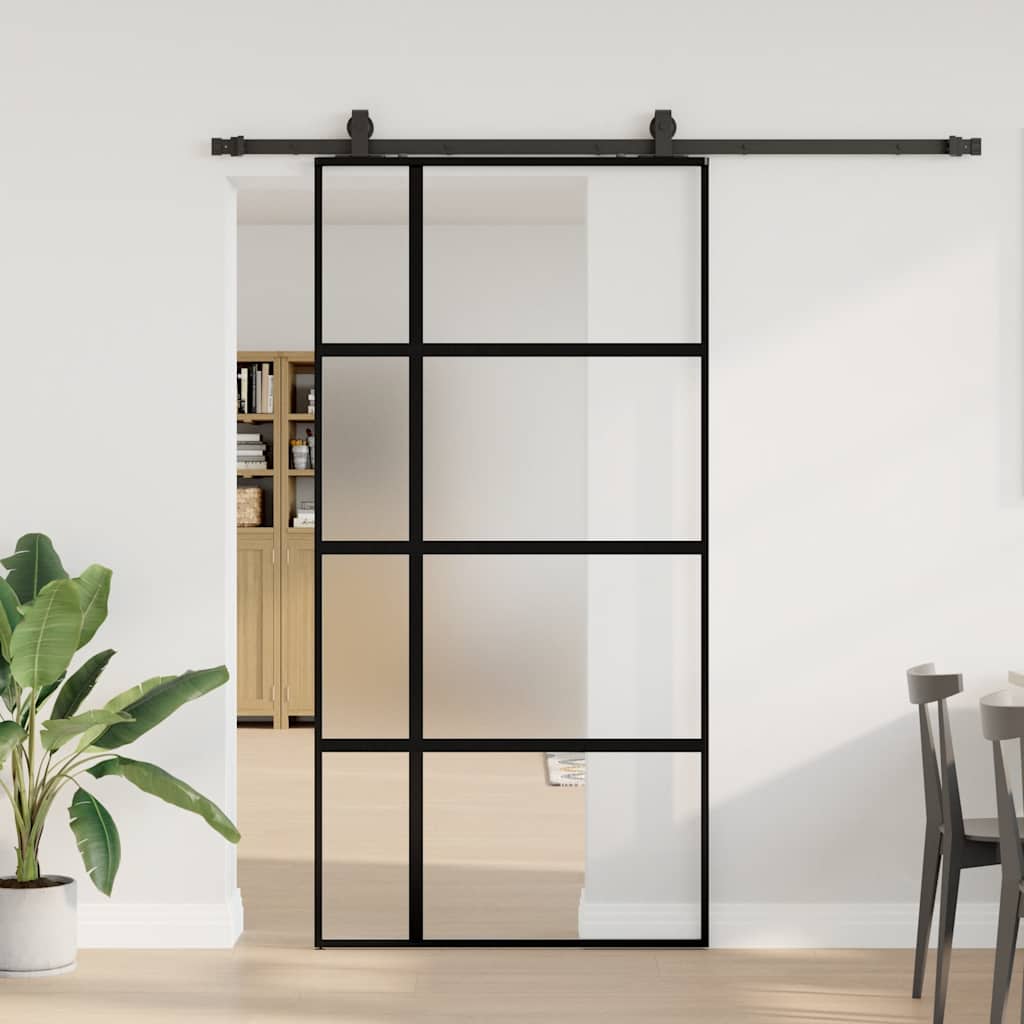 Klizna vrata s priborom crna 102,5 x 205 cm kaljeno staklo