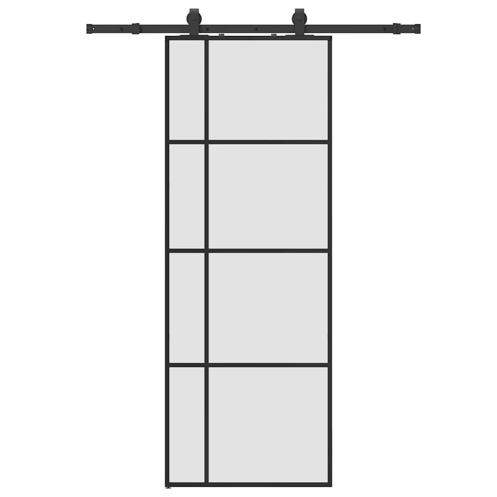 Klizna vrata s priborom crna 76 x 205 cm od ESG stakla