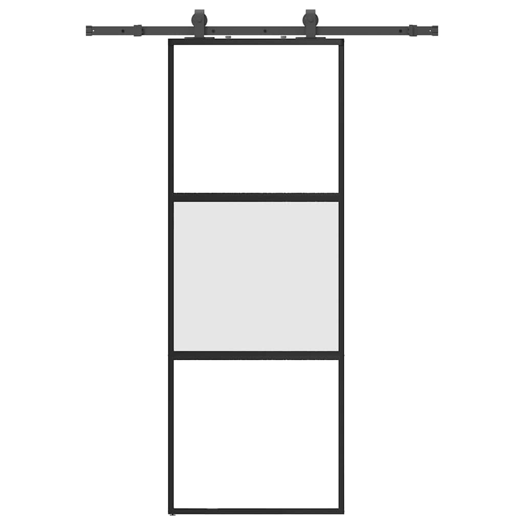Klizna vrata s priborom crna 76 x 205 cm kaljeno staklo