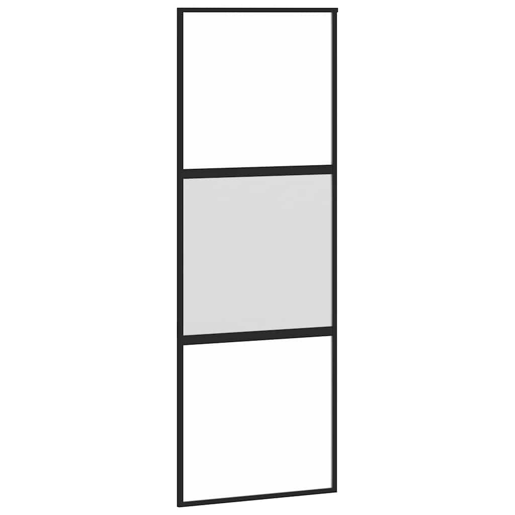 Klizna vrata s priborom crna 76 x 205 cm kaljeno staklo