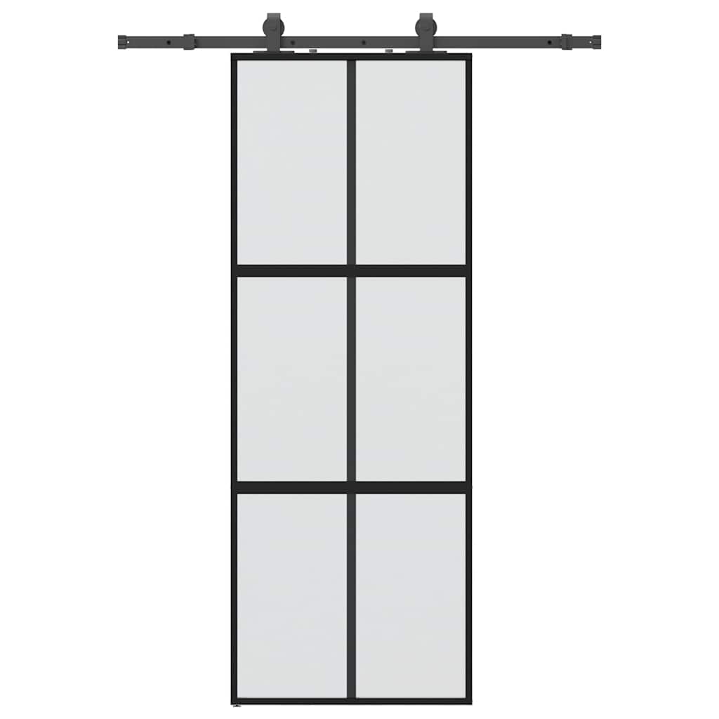 Klizna vrata s priborom crna 76 x 205 cm kaljeno staklo