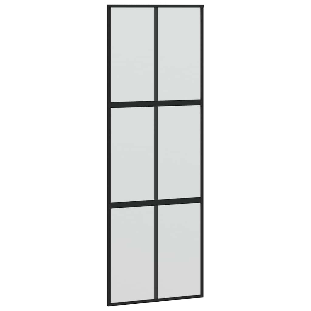 Klizna vrata s priborom crna 76 x 205 cm kaljeno staklo