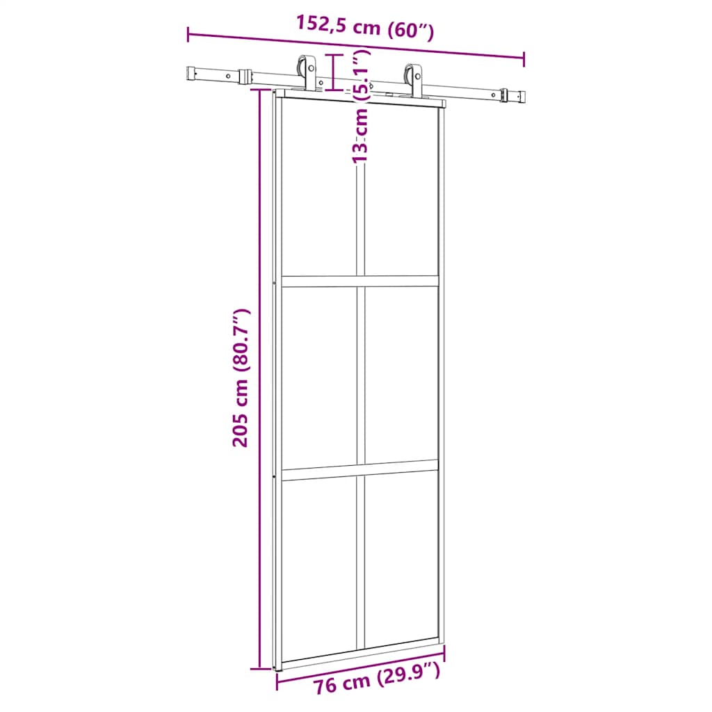 Klizna vrata s priborom crna 76 x 205 cm kaljeno staklo