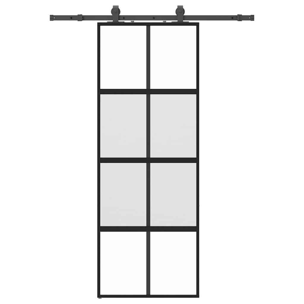 Klizna vrata s priborom crna 76 x 205 cm kaljeno staklo