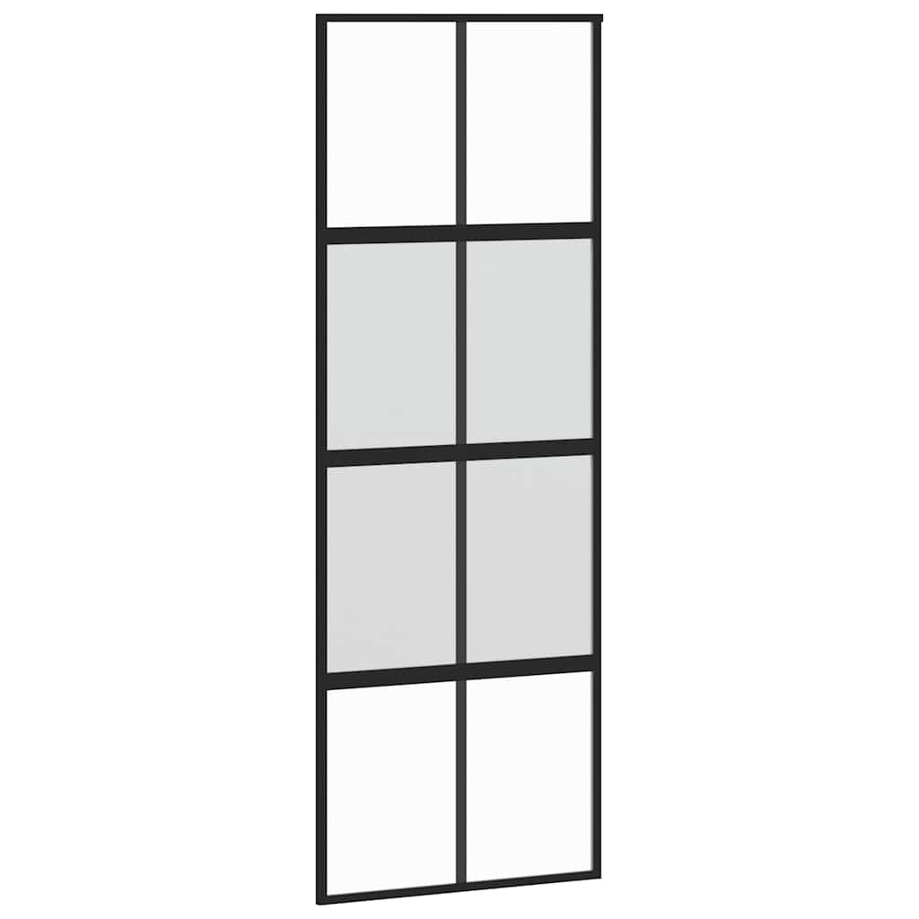 Klizna vrata s priborom crna 76 x 205 cm kaljeno staklo
